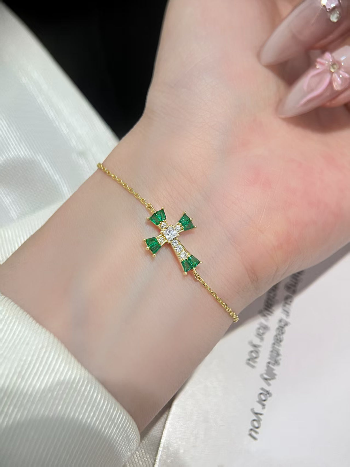 Emerald Cross Inspirational Bracelet