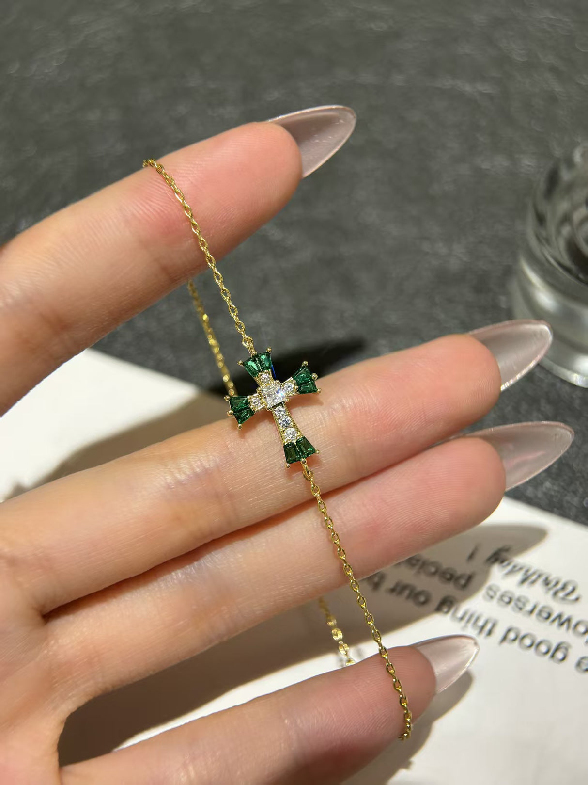 Emerald Cross Inspirational Bracelet