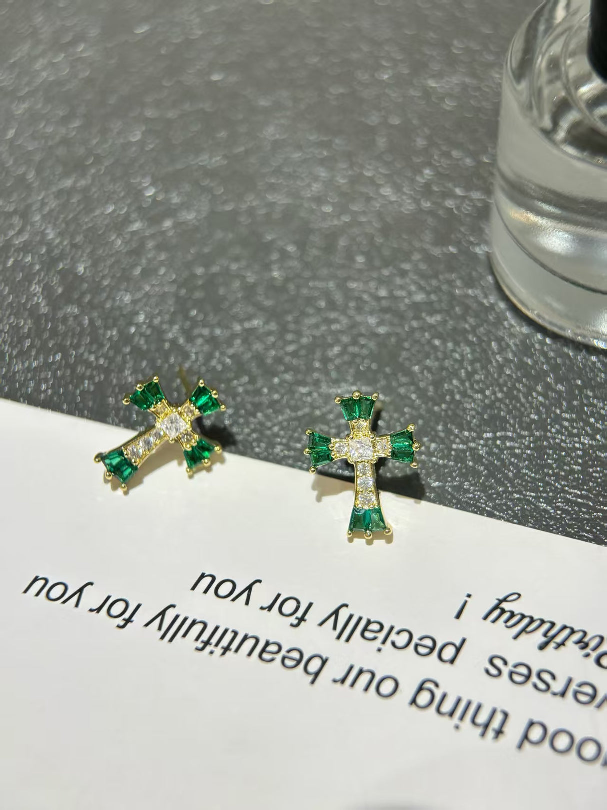 Emerald Cross Elegant Earrings