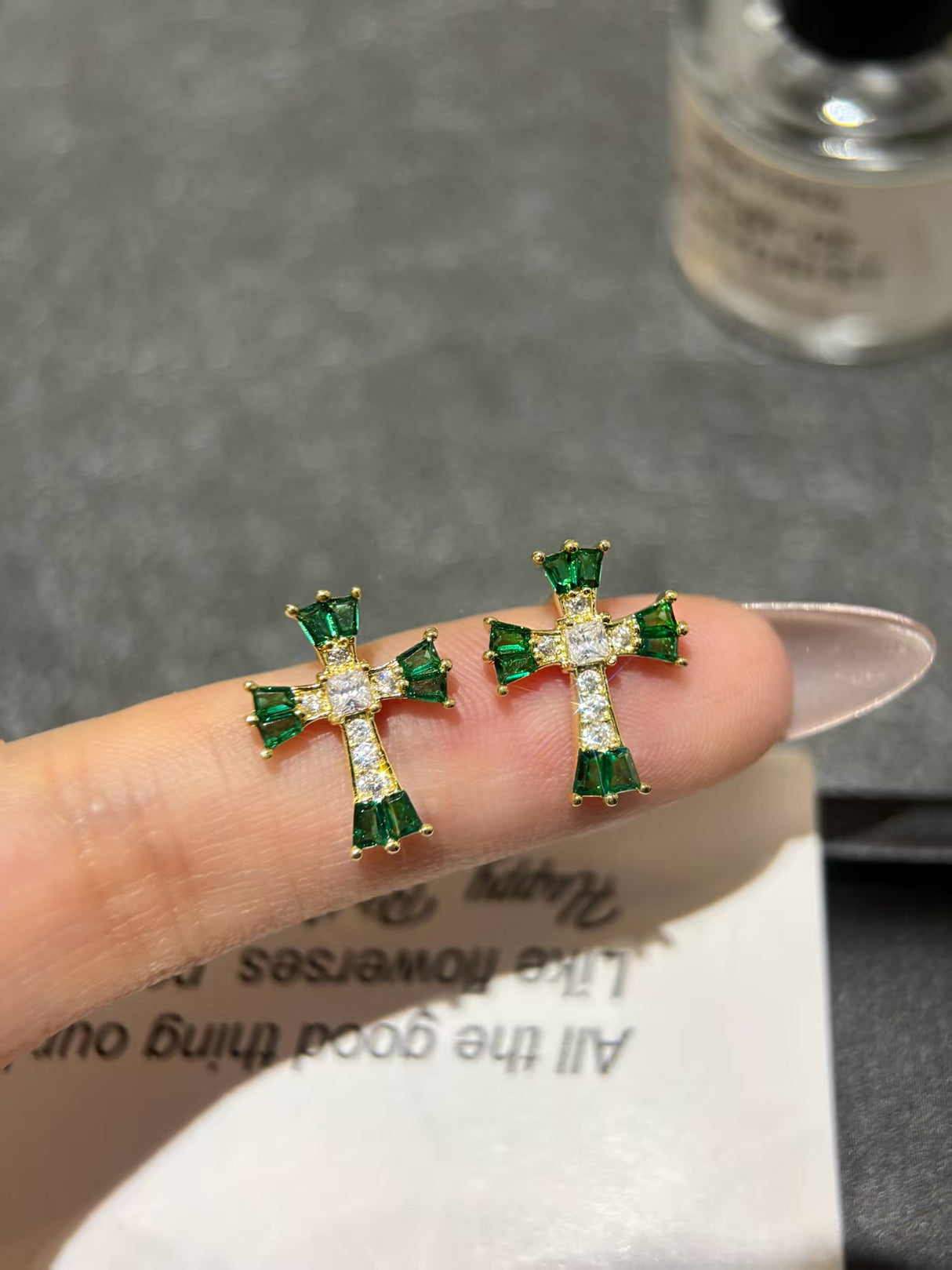 Emerald Cross Elegant Earrings