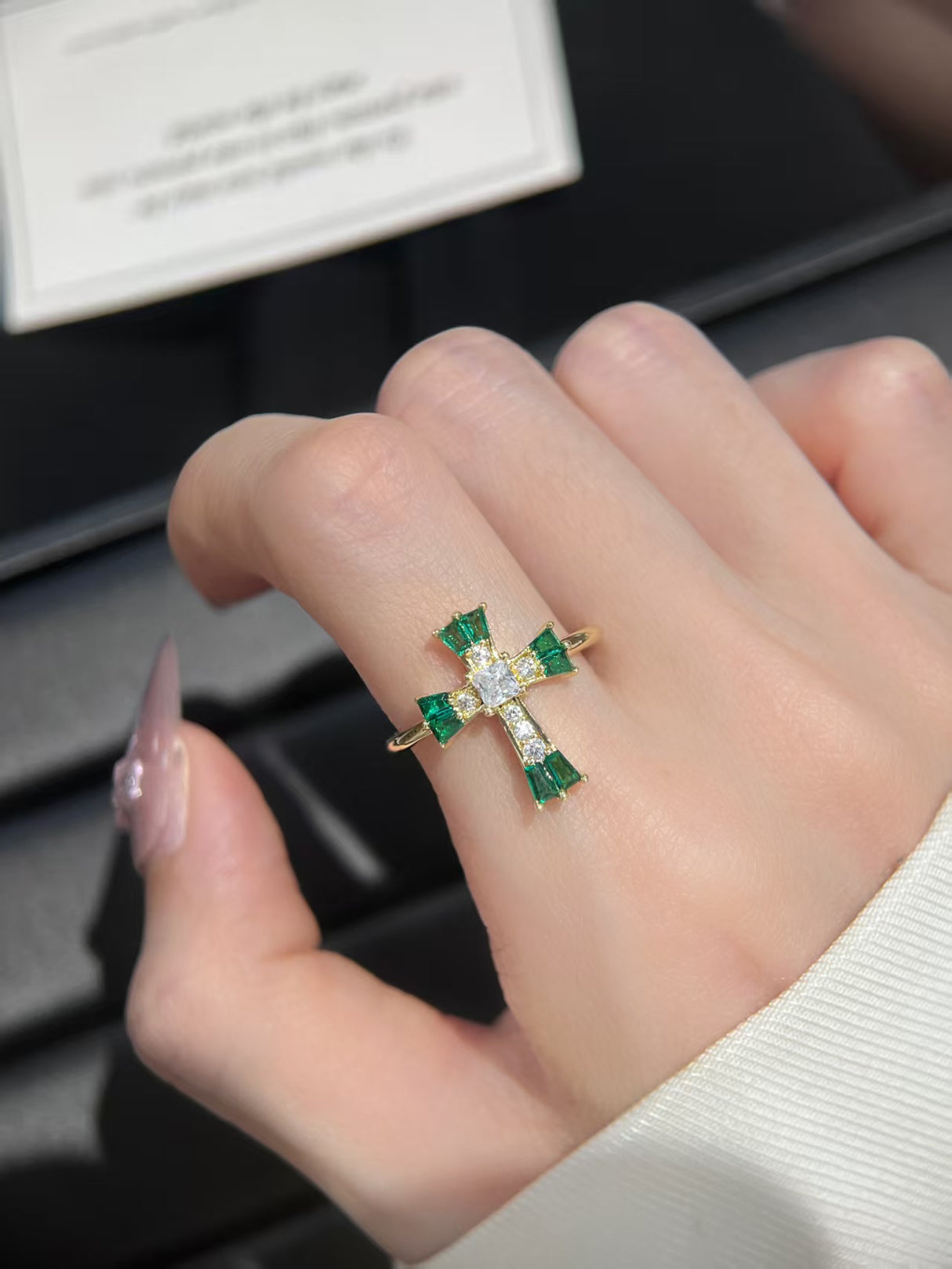 Emerald Cross Statement Ring