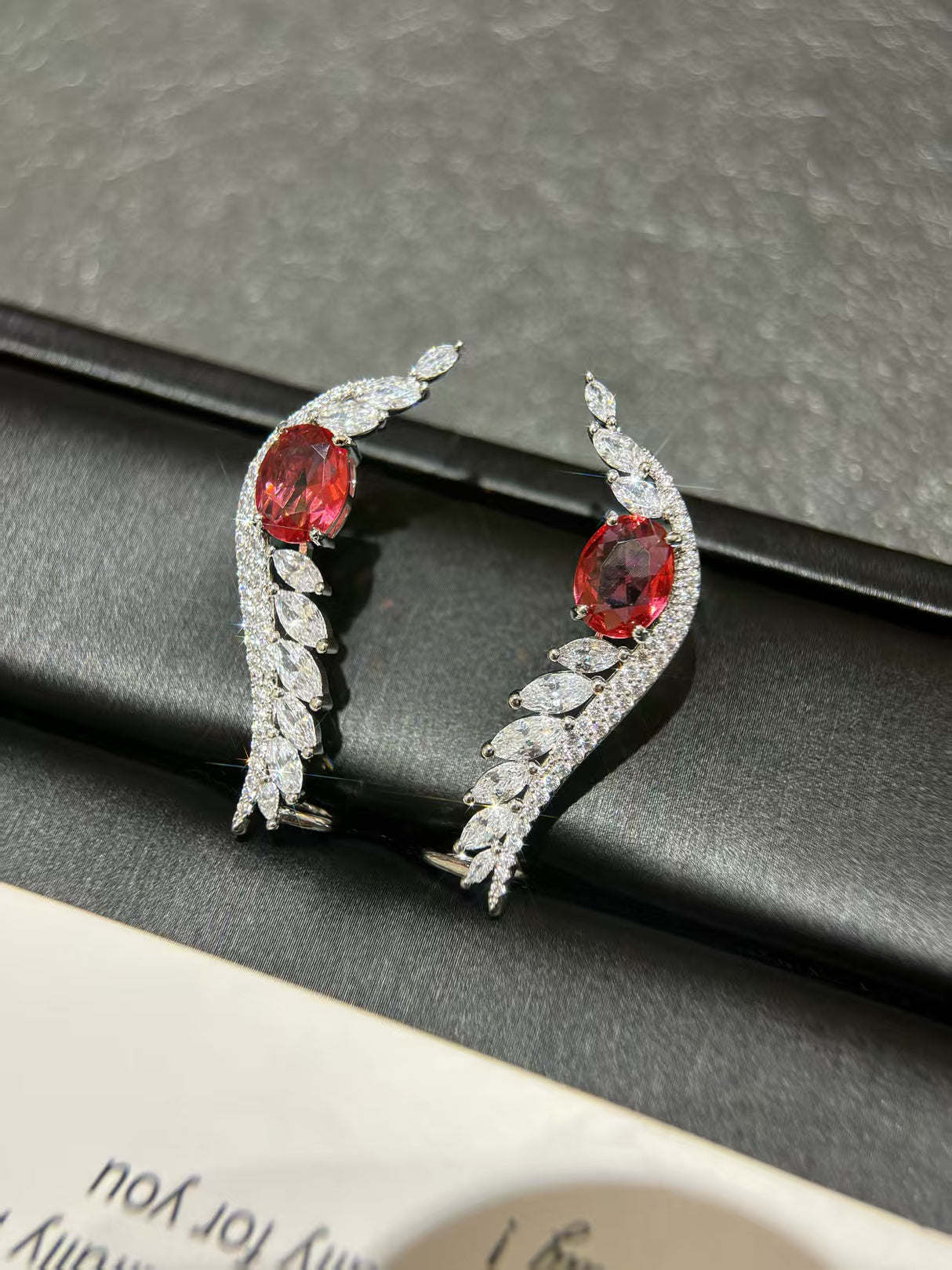 Deep Red Lab-Grown Diamond Wing Earrings