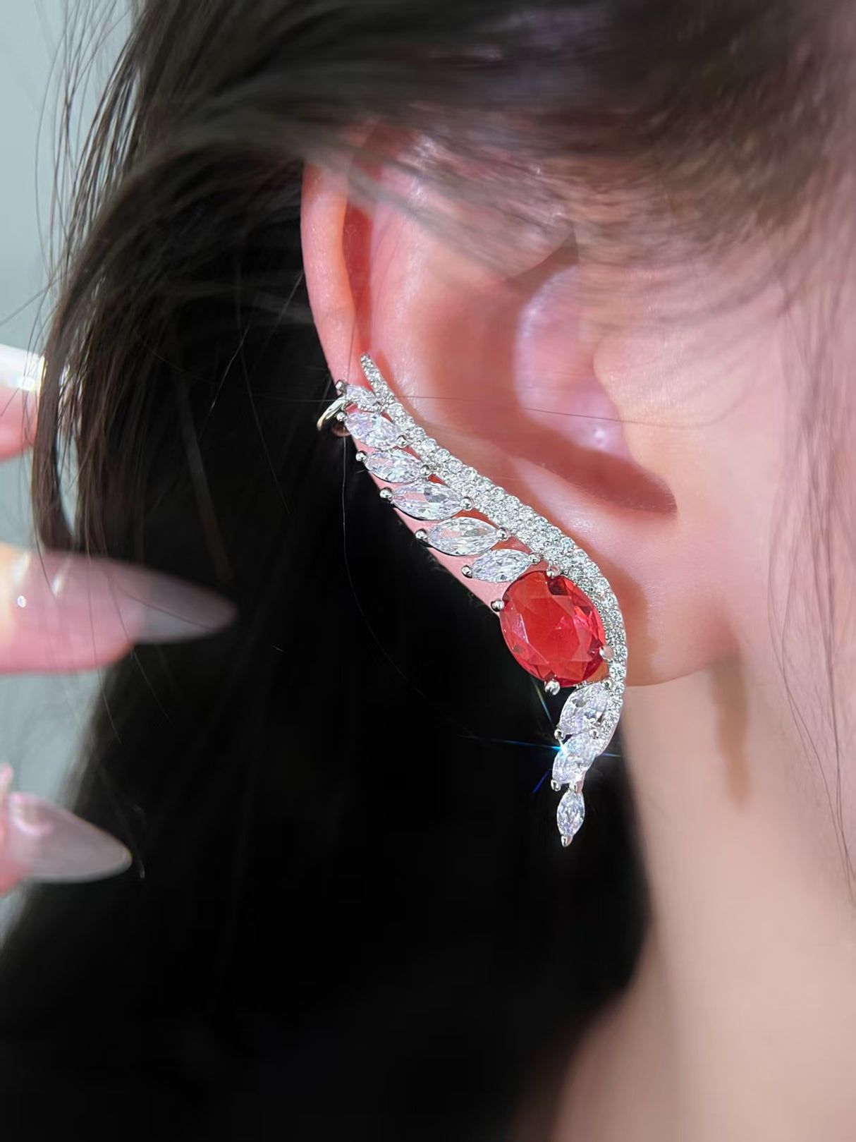 Deep Red Lab-Grown Diamond Wing Earrings
