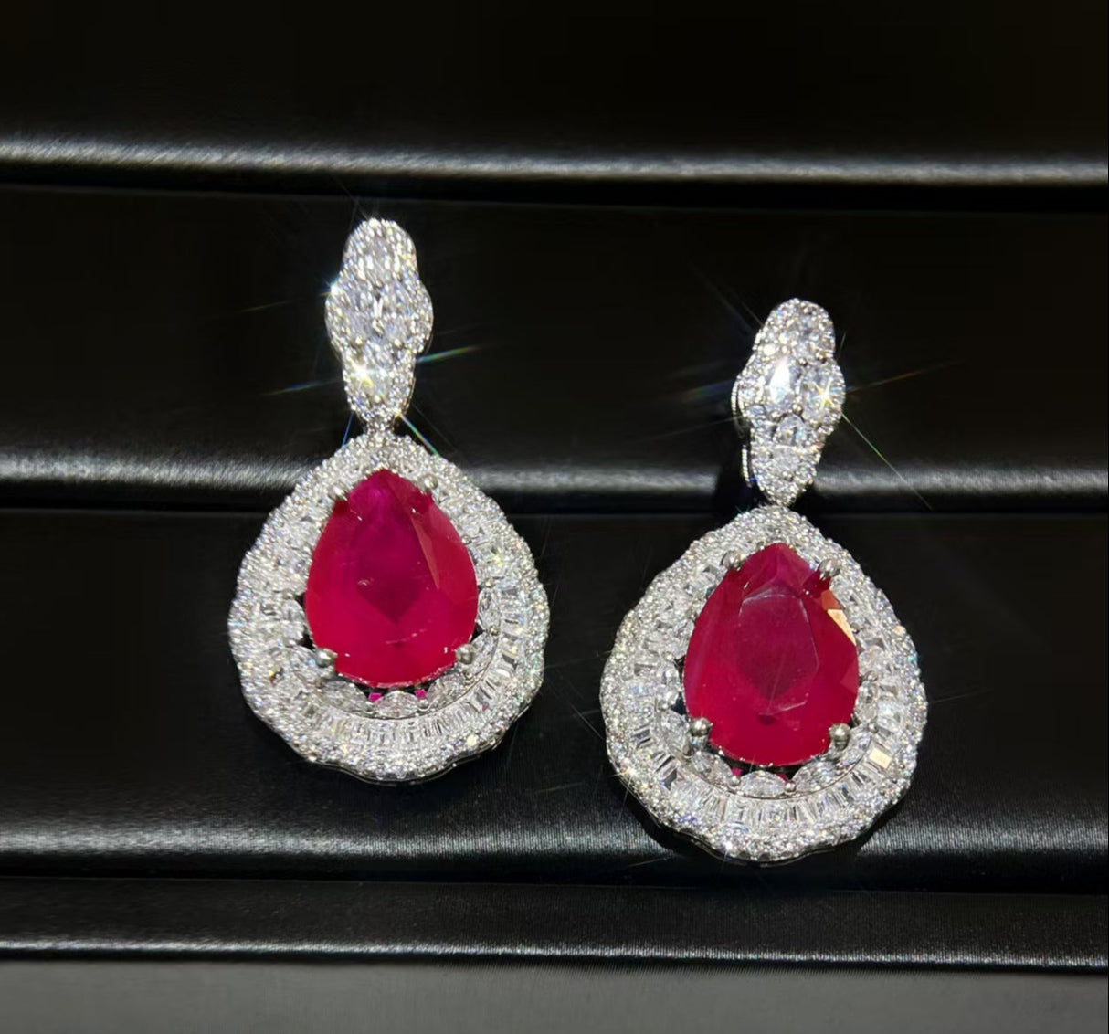 Crimson Halo Teardrop Earrings