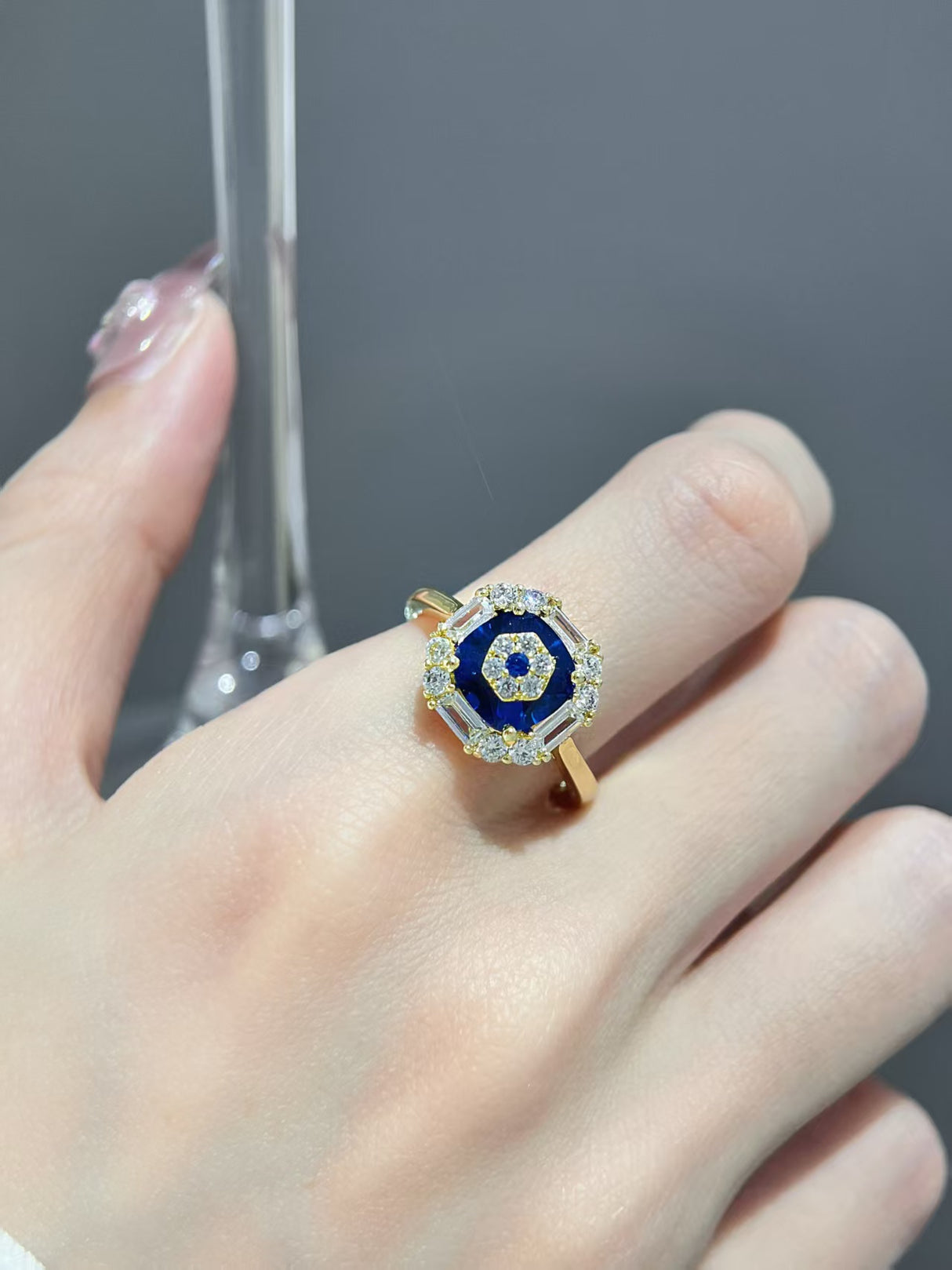 Blue Lab-Grown Diamond Window Ring
