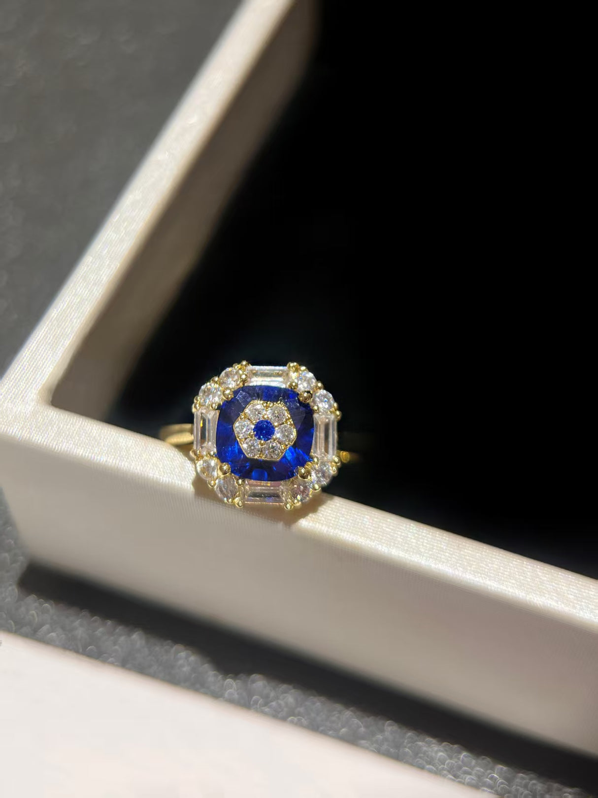 Blue Lab-Grown Diamond Window Ring