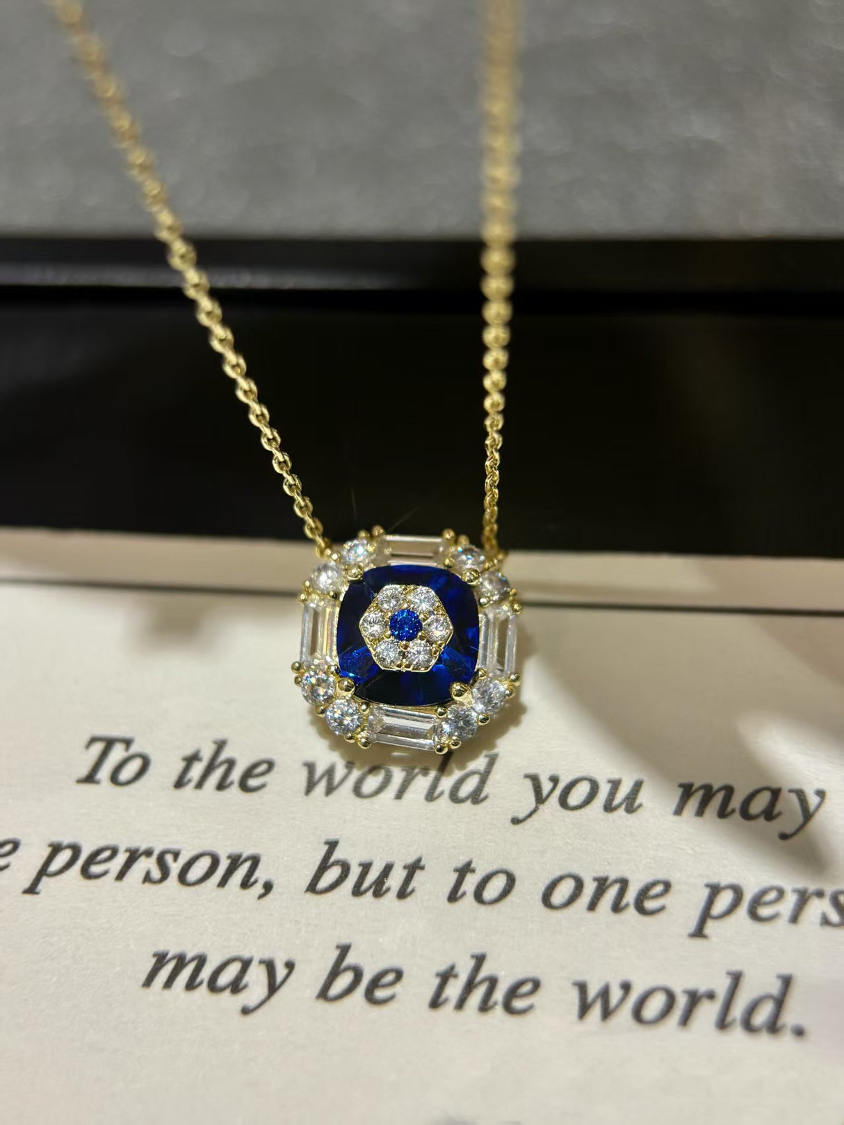 Octagon Blue Spinel CZ Necklace