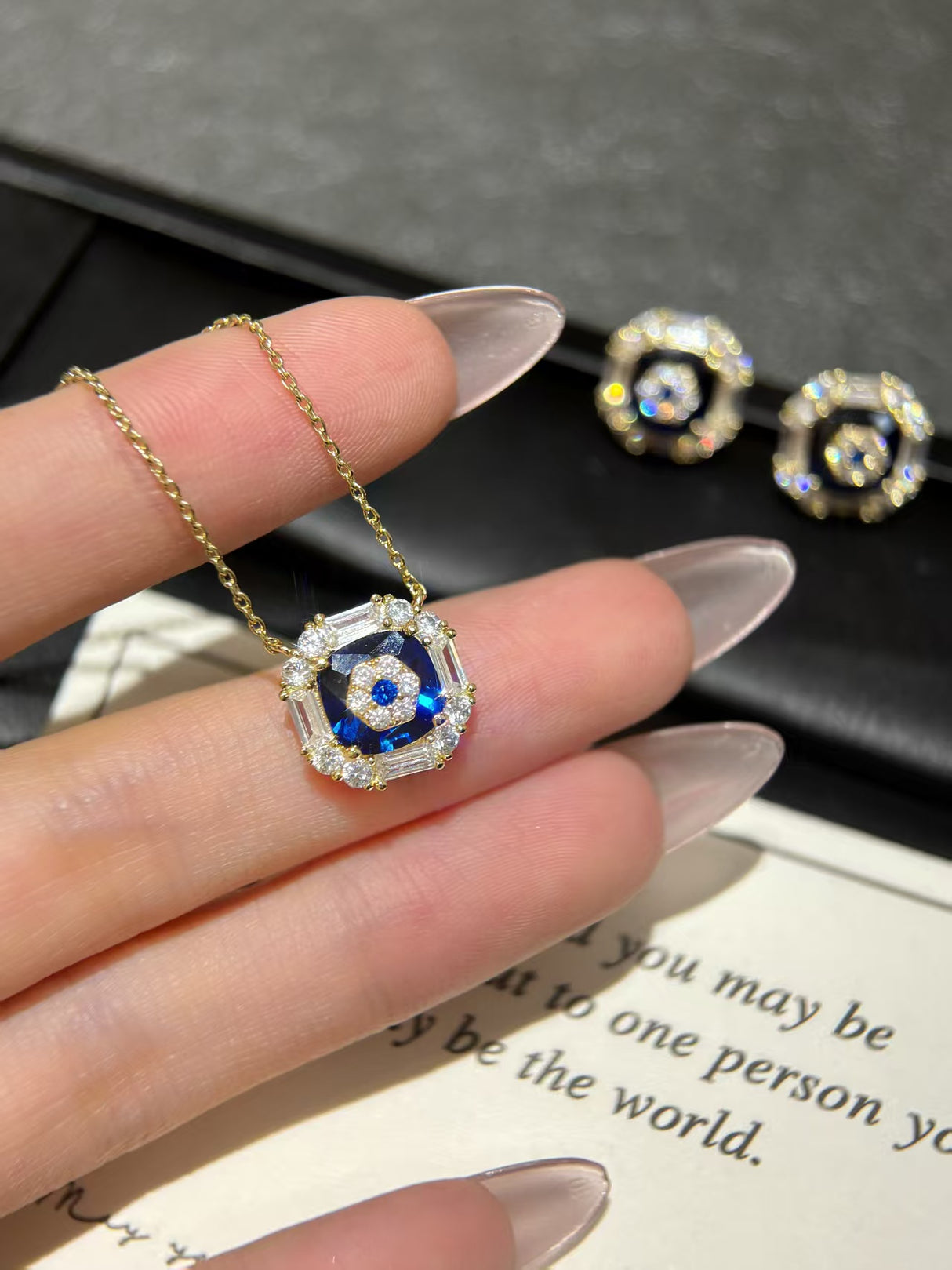 Octagon Blue Spinel CZ Necklace