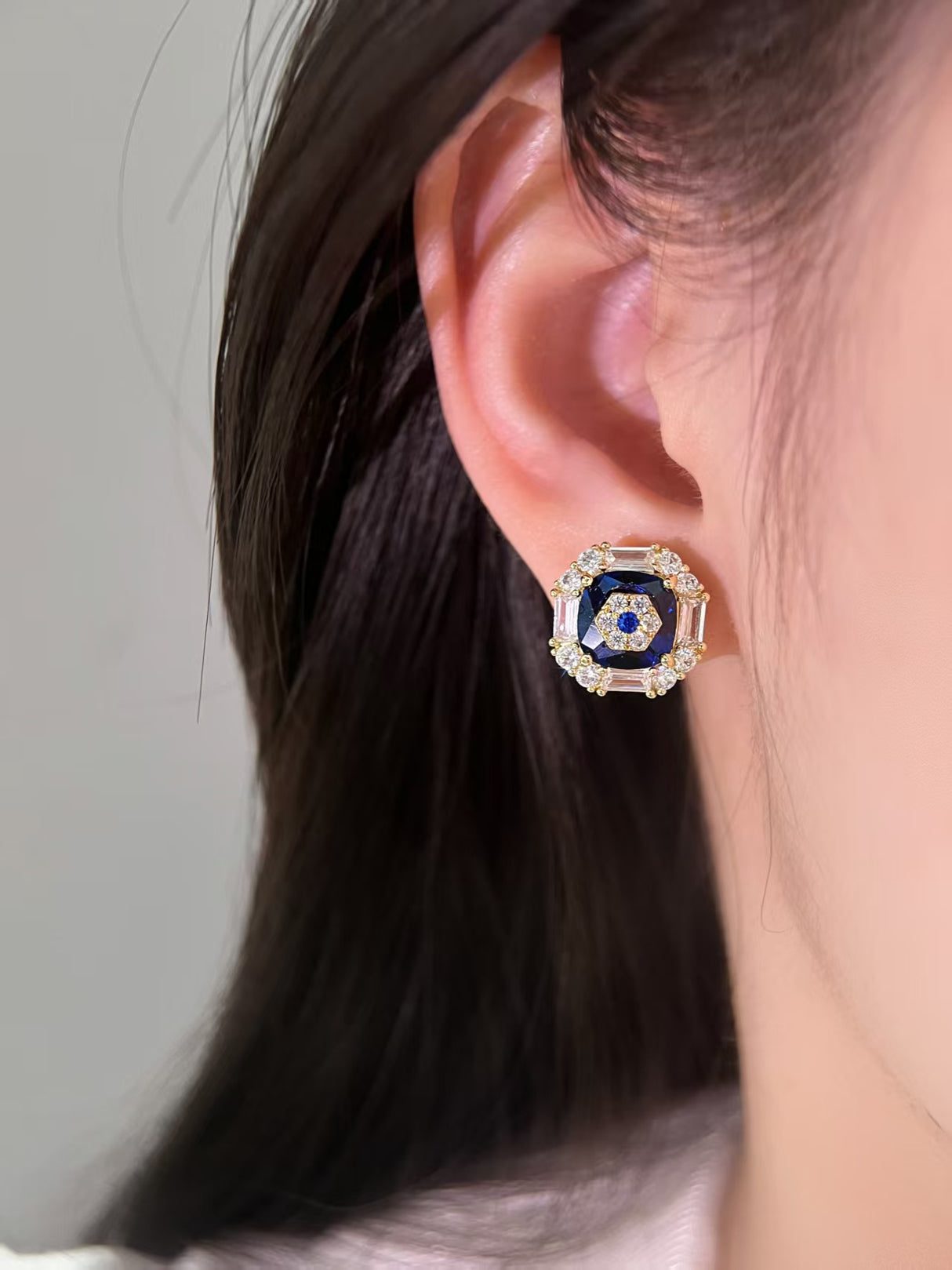 Blue Lab-Grown Diamond Window Earrings