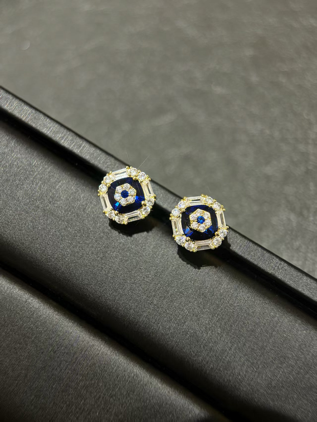 Blue Lab-Grown Diamond Window Earrings
