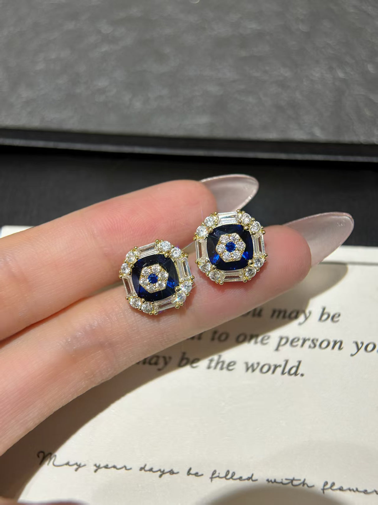 Blue Lab-Grown Diamond Window Earrings