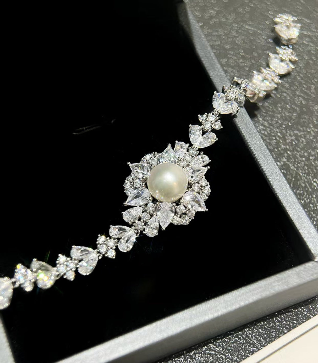 White Resin CZ Link Bracelet