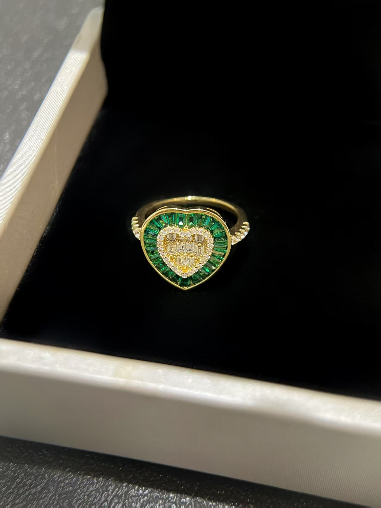 Heart of Emerald Halo Ring