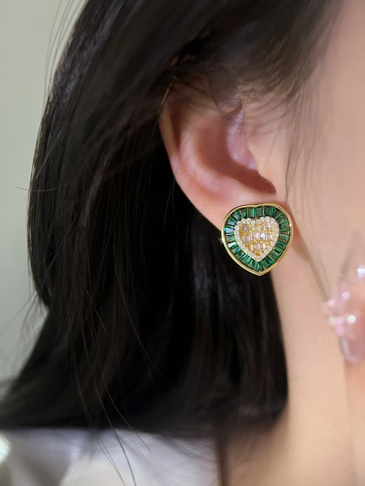 Emerald - Lab-Grown Diamond Heart Stud Earrings