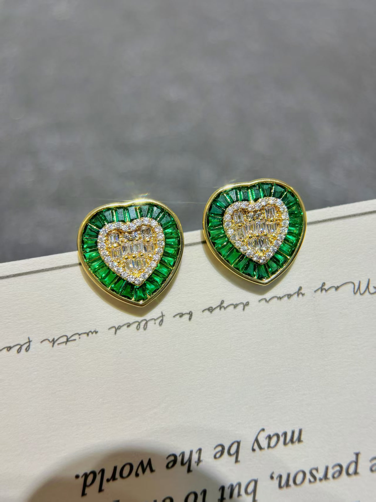 Emerald - Lab-Grown Diamond Heart Stud Earrings