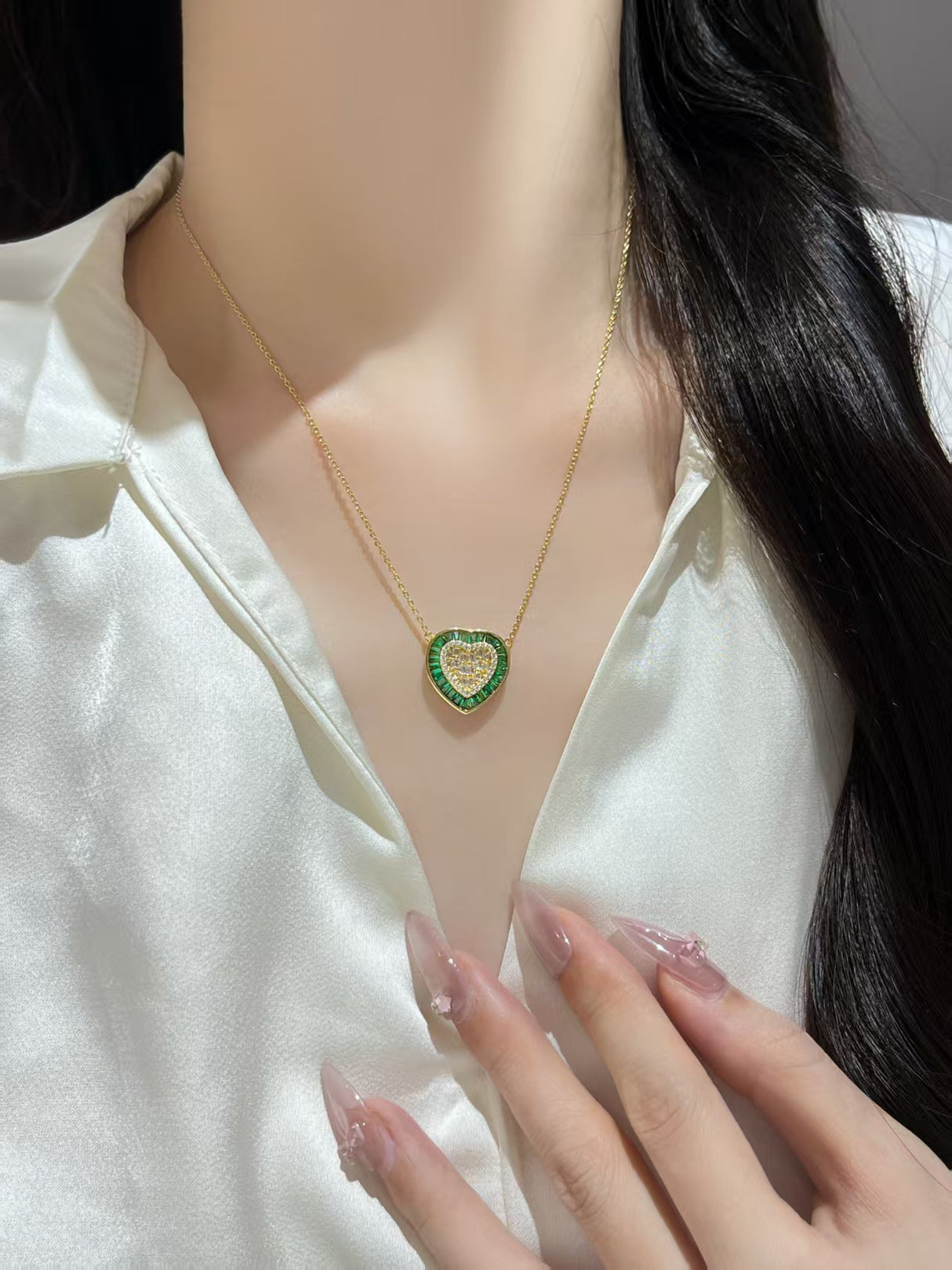 Heart of Emerald Halo Necklace