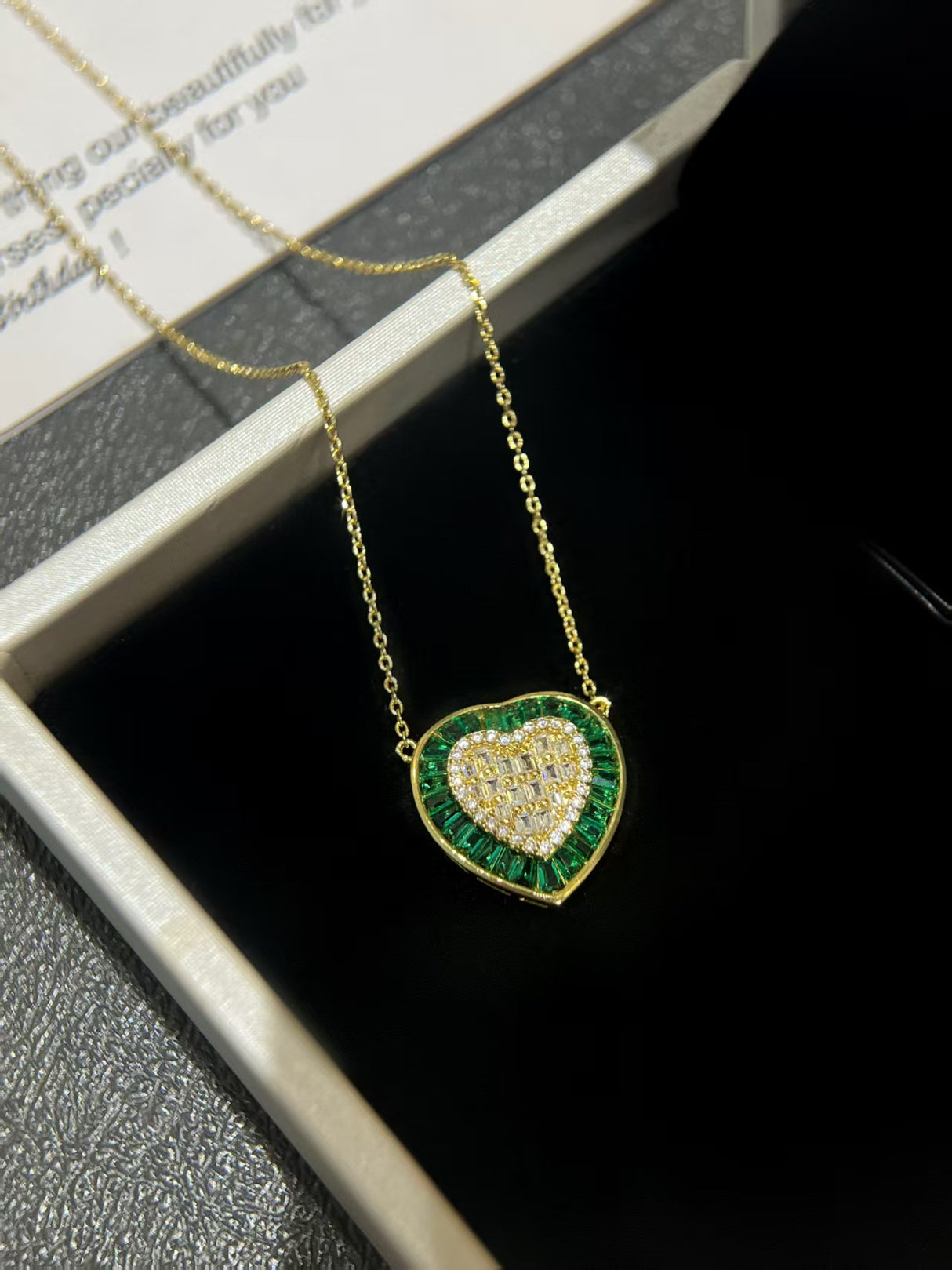 Heart of Emerald Halo Necklace