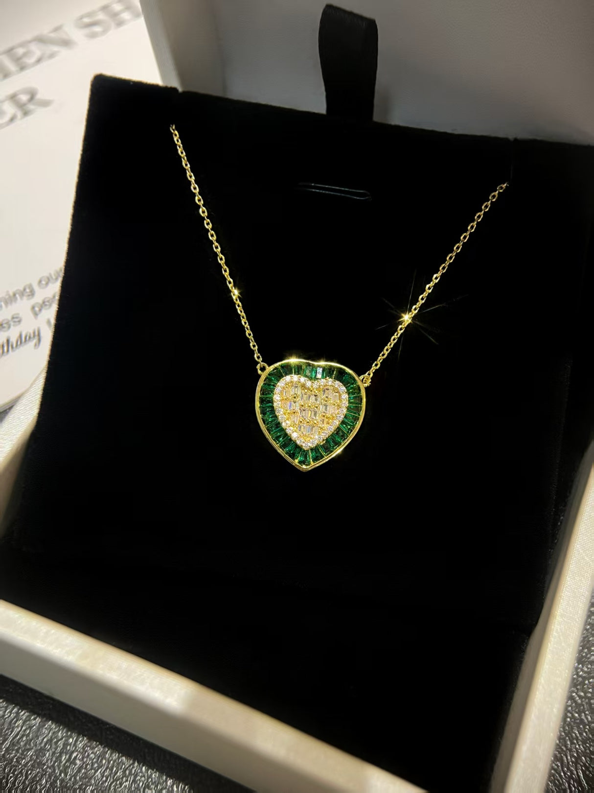 Heart of Emerald Halo Necklace