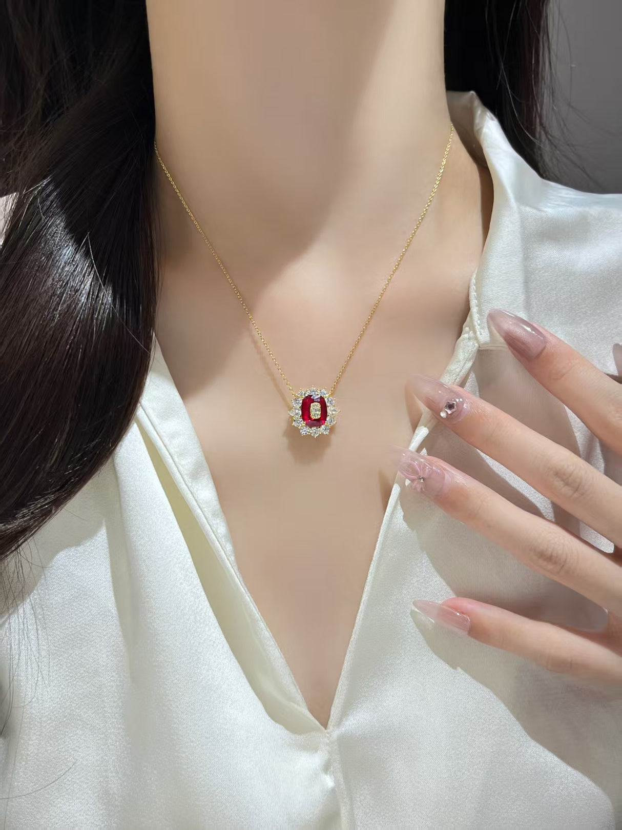 Red Lab-Grown Diamond Necklace