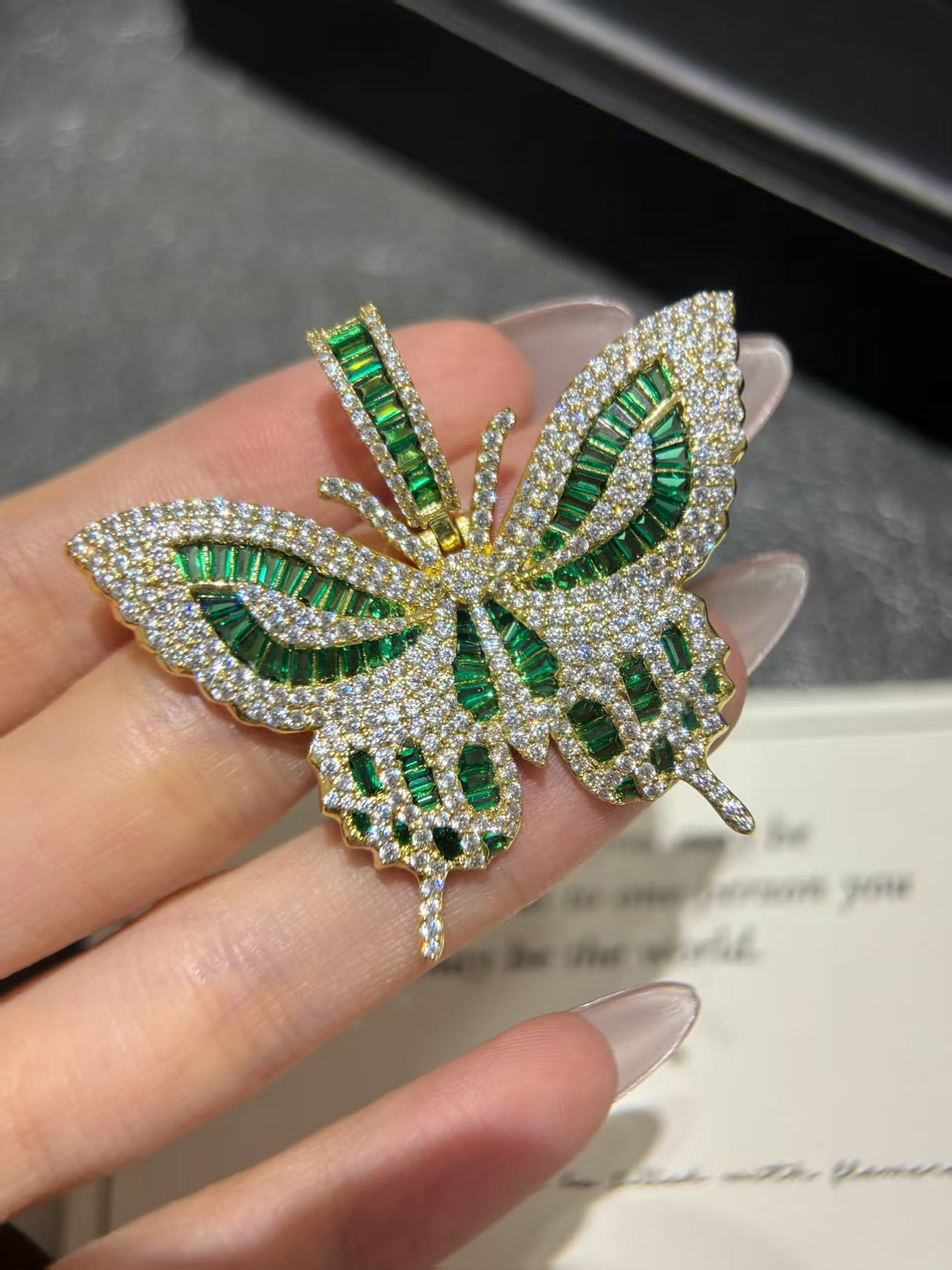 Green Lab-Grown Diamond Butterfly Pendant