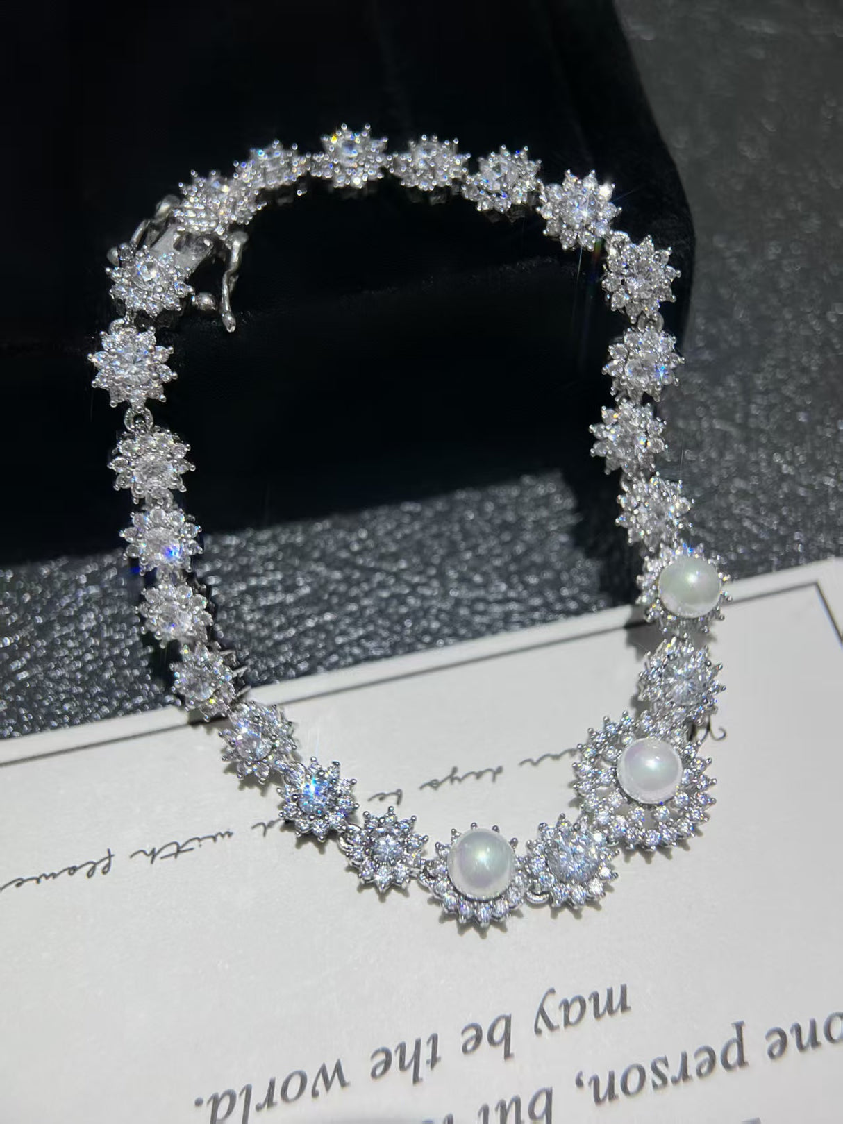 Snowflake White Resin CZ Sterling Silver Bracelet