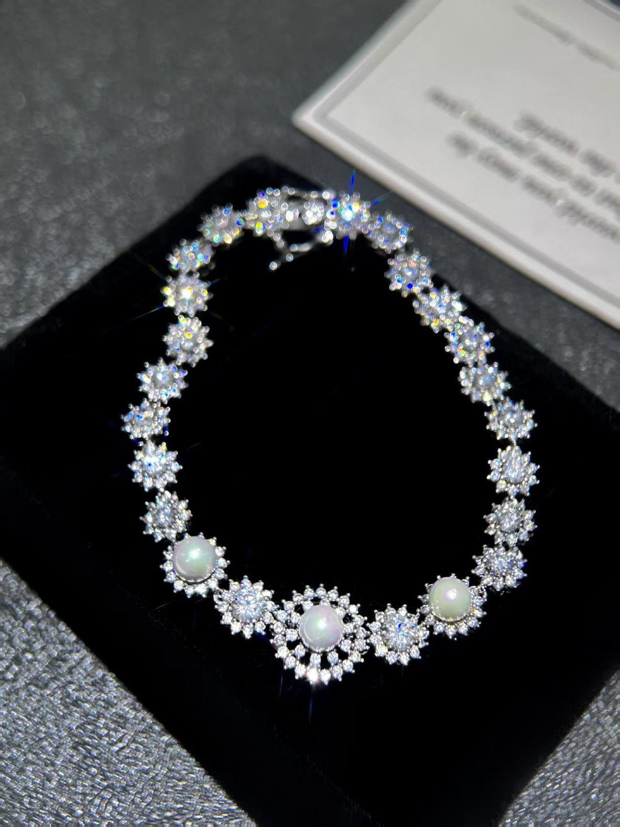 Snowflake White Resin CZ Sterling Silver Bracelet