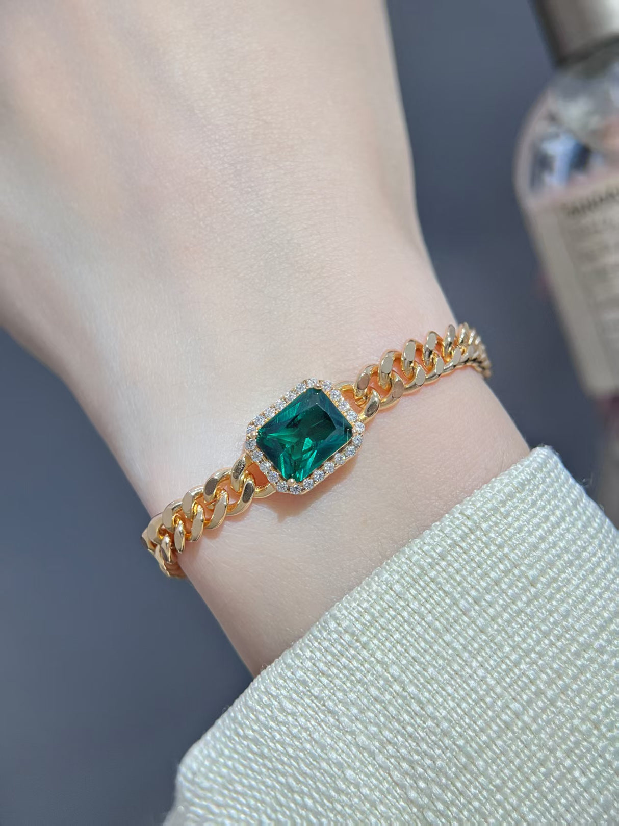 Agate Green Cube Inlay Bracelet