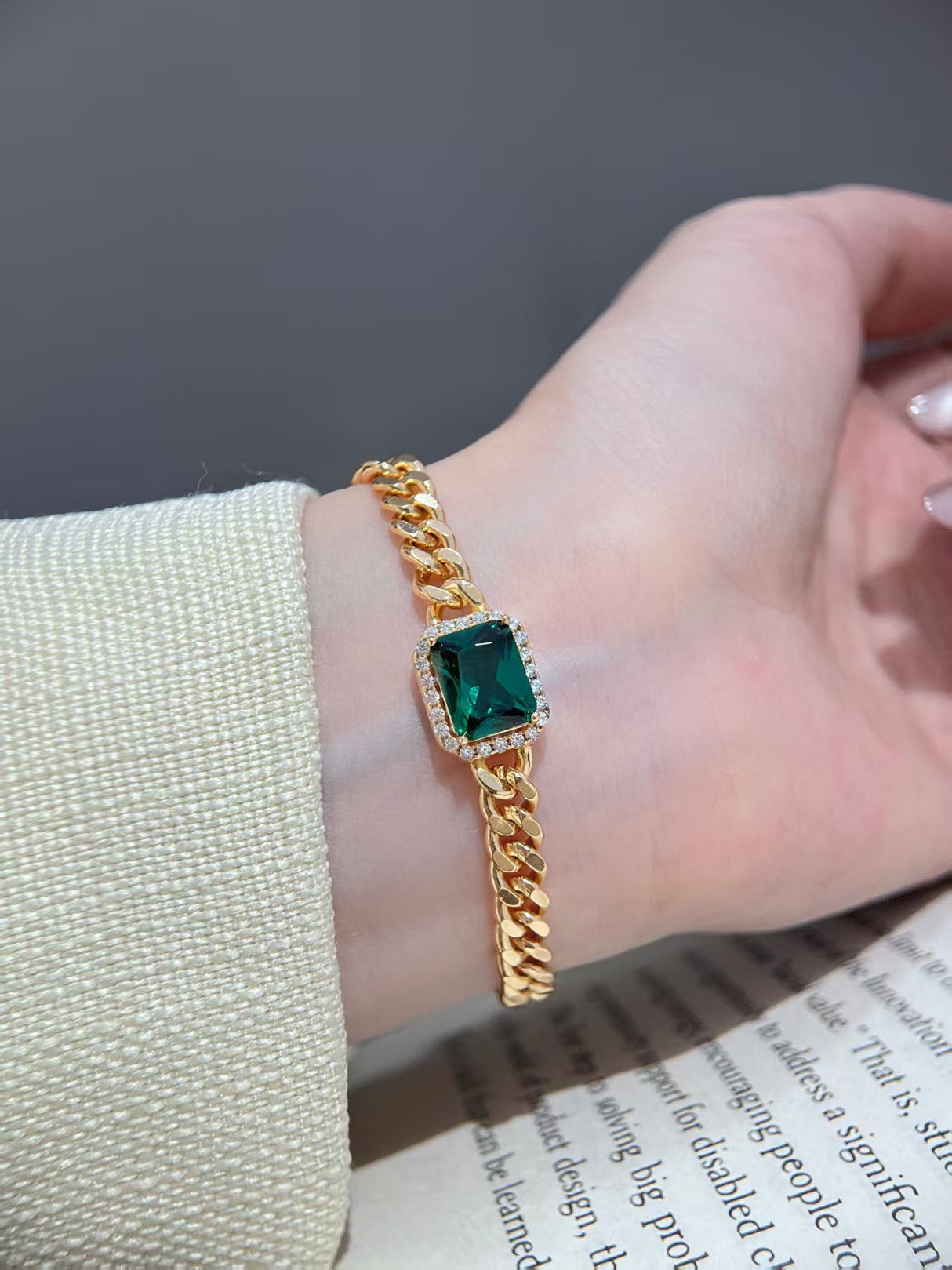 Agate Green Cube Inlay Bracelet