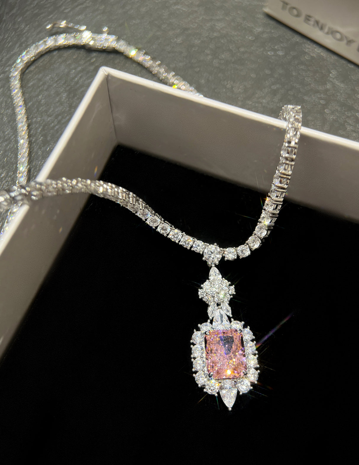 Pink Aurora Rectangle Necklace