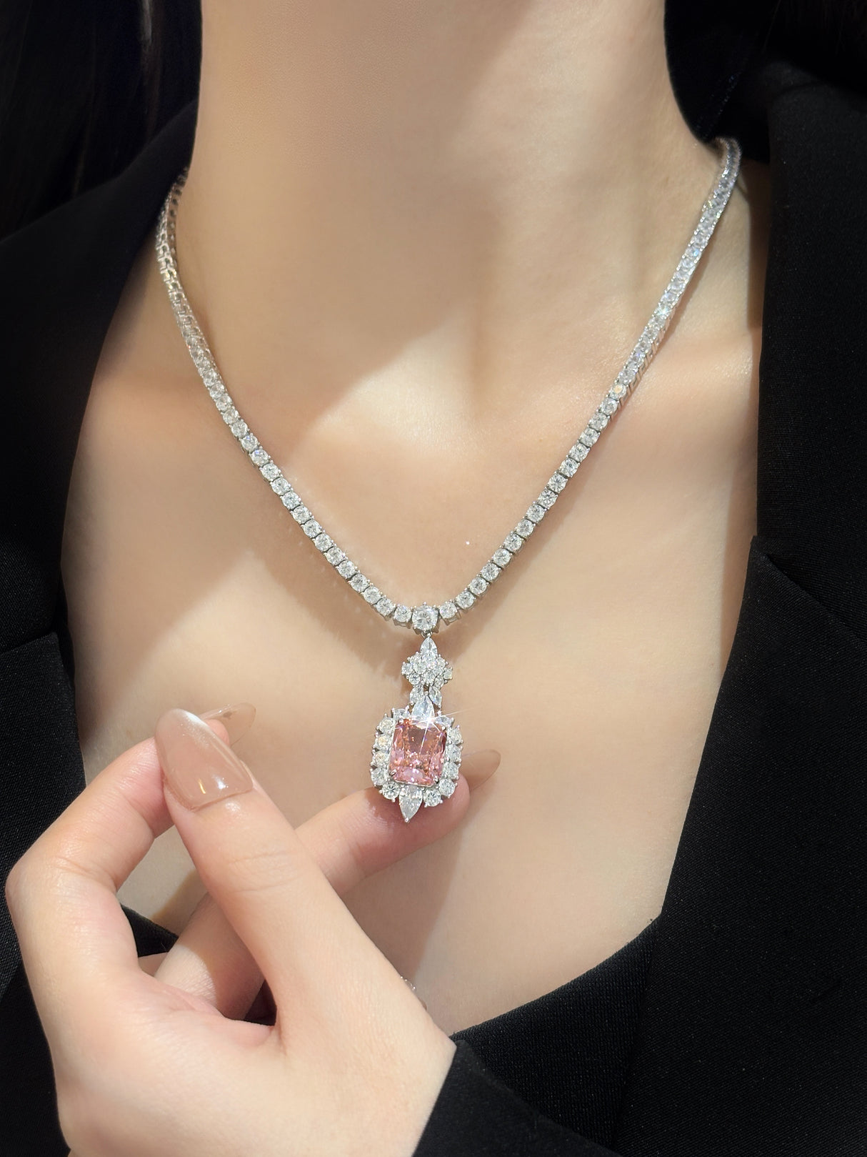 Pink Aurora Rectangle Necklace