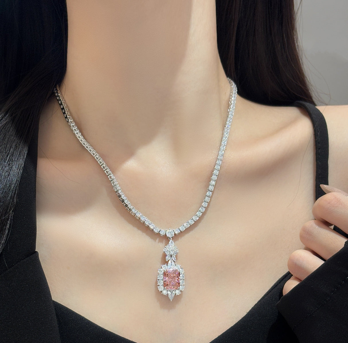 Pink Aurora Rectangle Necklace