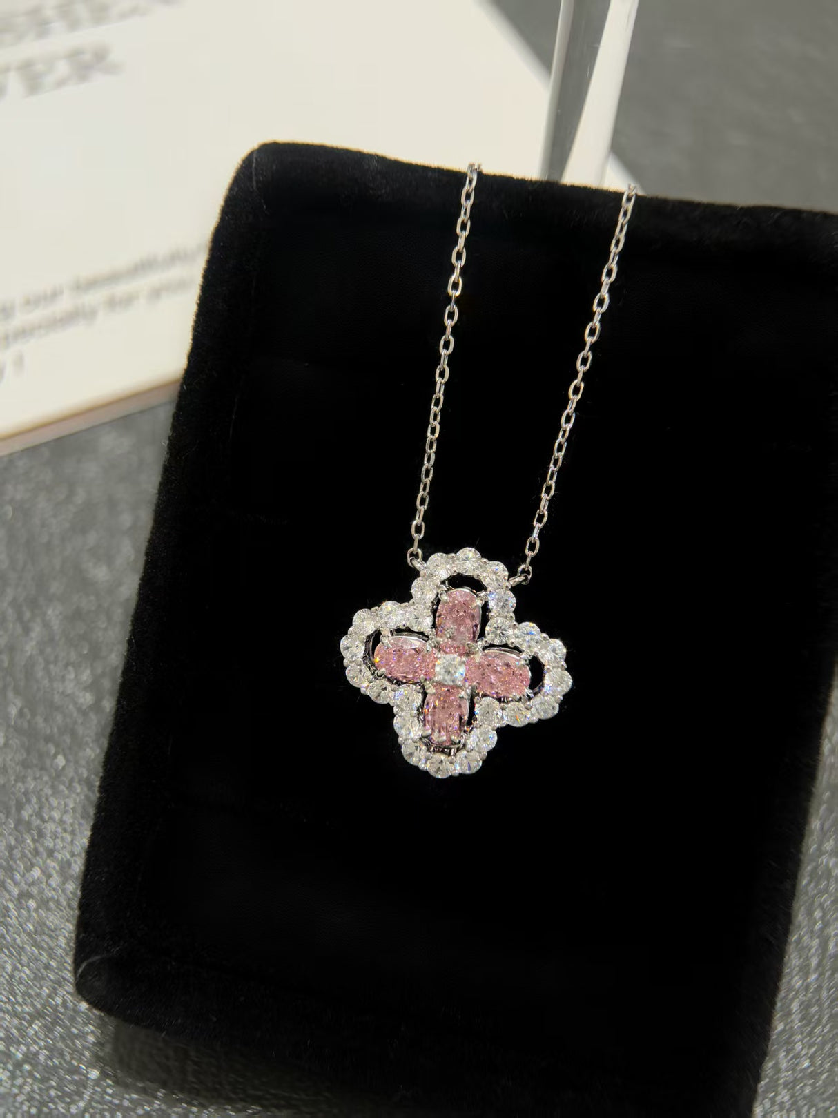 Pink four-leaf clover necklace