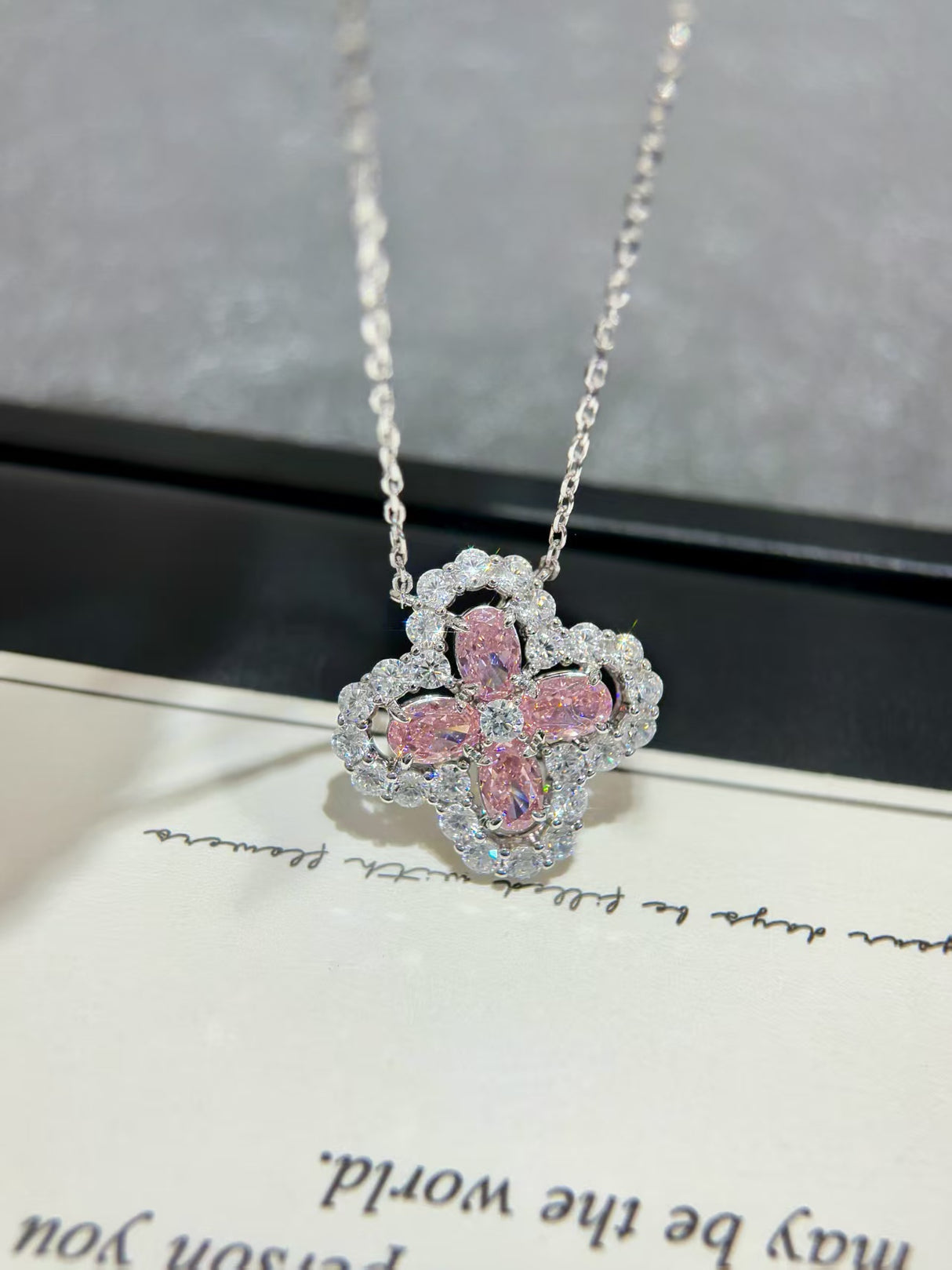 Pink four-leaf clover necklace