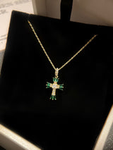 Emerald Cross Blessing Necklace