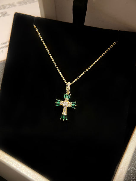 Emerald Cross Blessing Necklace