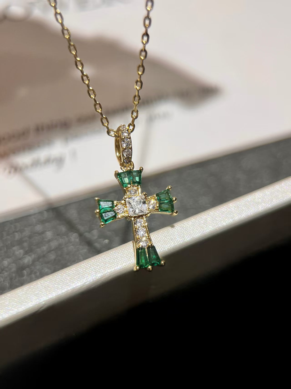 Emerald Cross Blessing Necklace