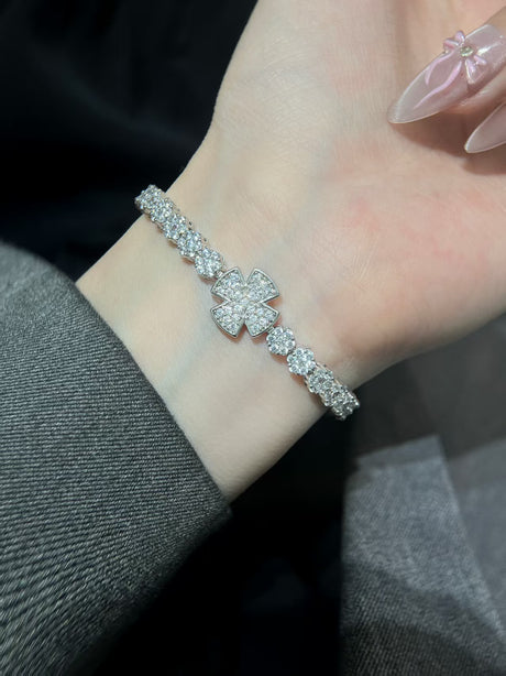 Silver - Toned Lab-Grown Diamond Four - Leaf Bracelet