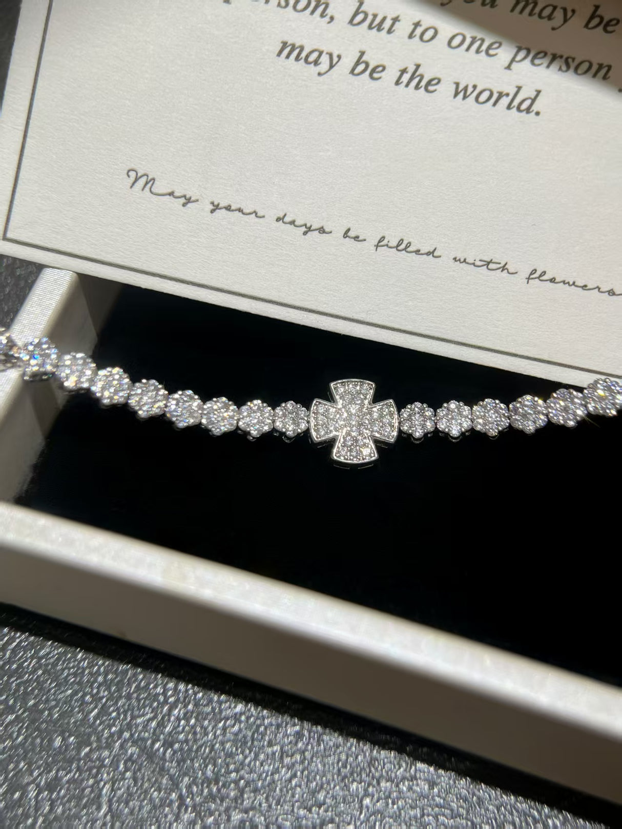 Silver - Toned Lab-Grown Diamond Four - Leaf Bracelet