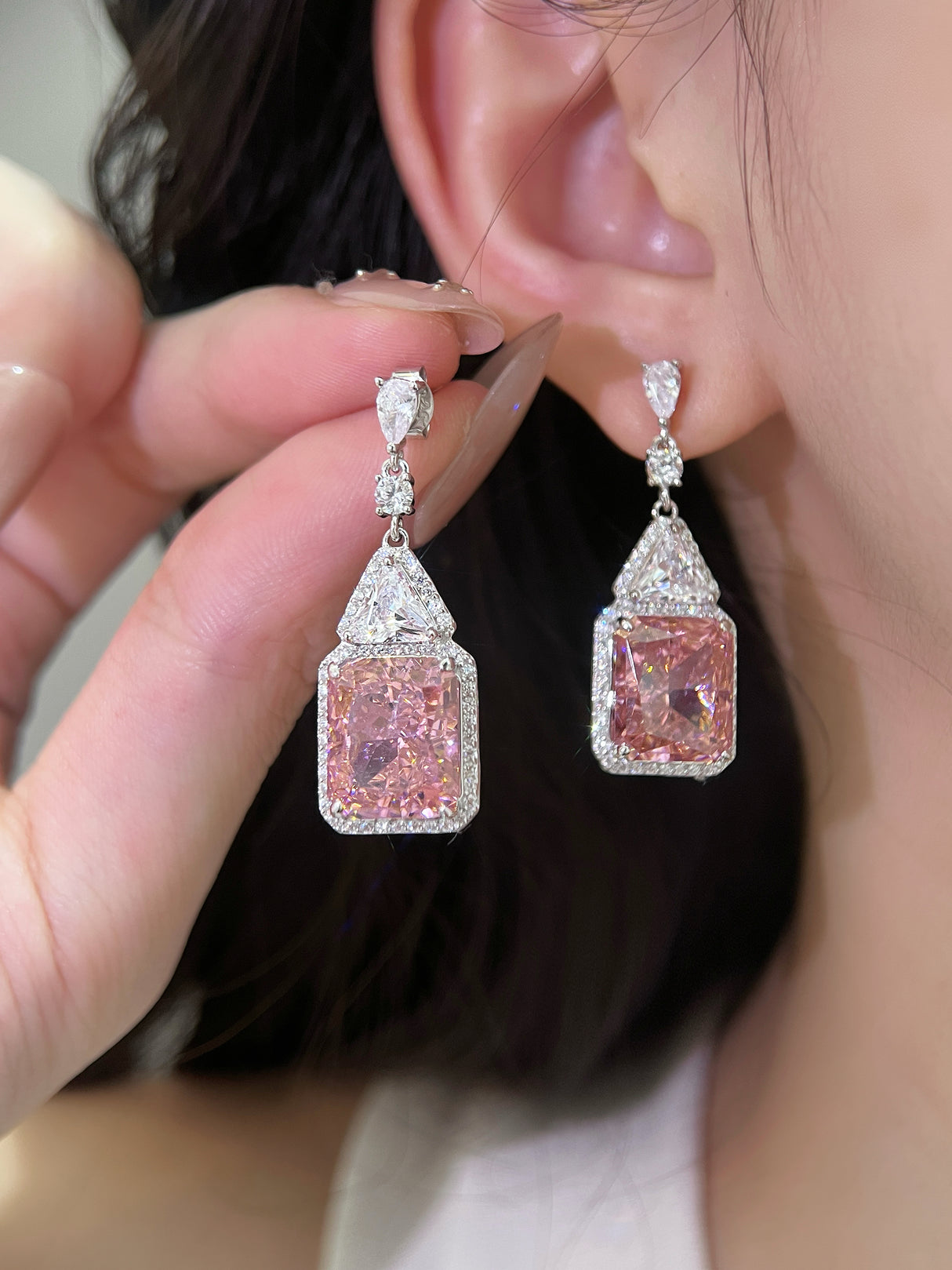 Pink Aurora Rectangle Earrings