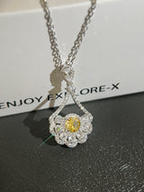 Yellow CZ Drop Halo Pendant Necklace